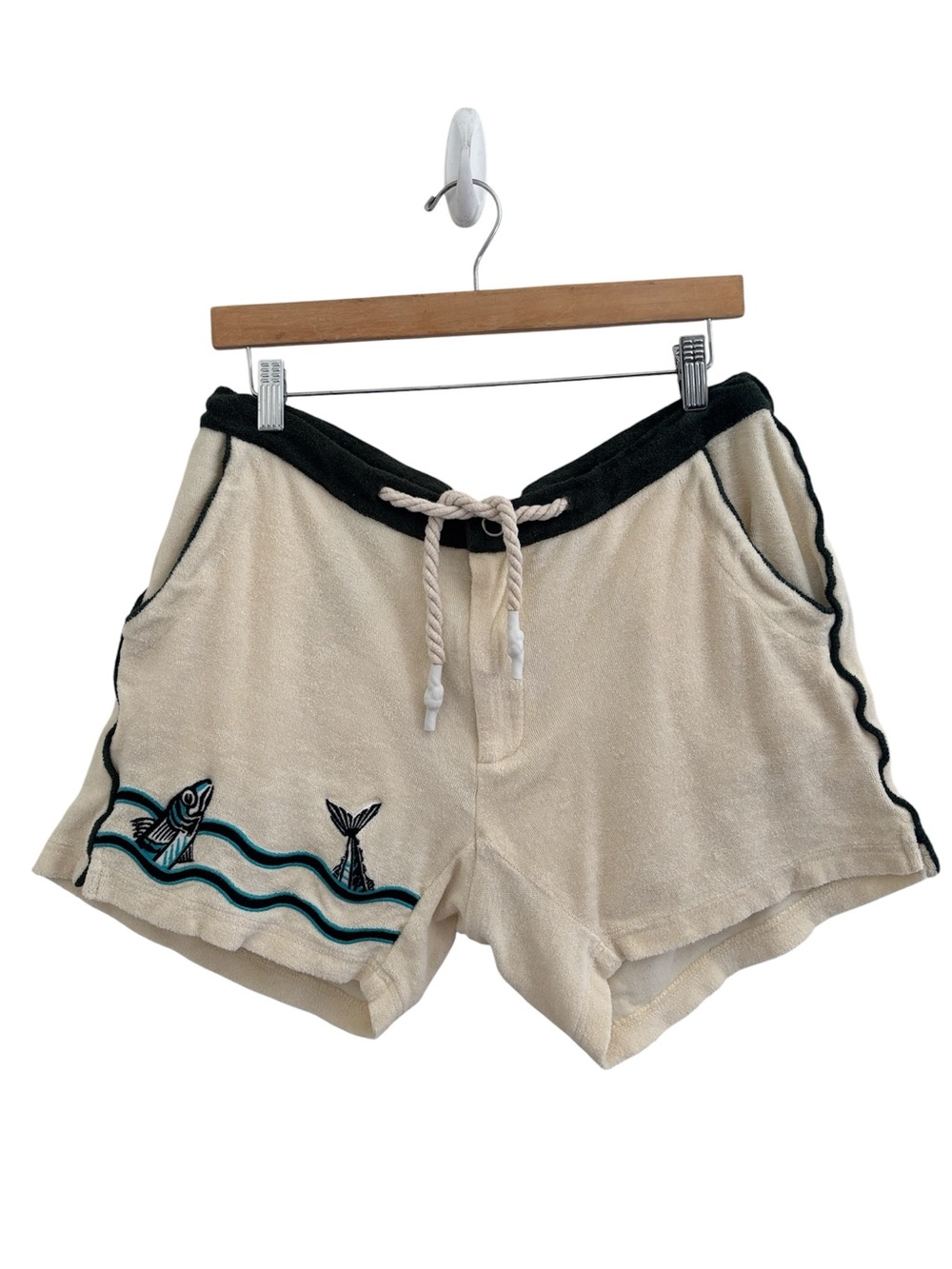 Tombolo Cotton The Angler Cabana Terrycloth Embroidered Fish Shorts Size Small